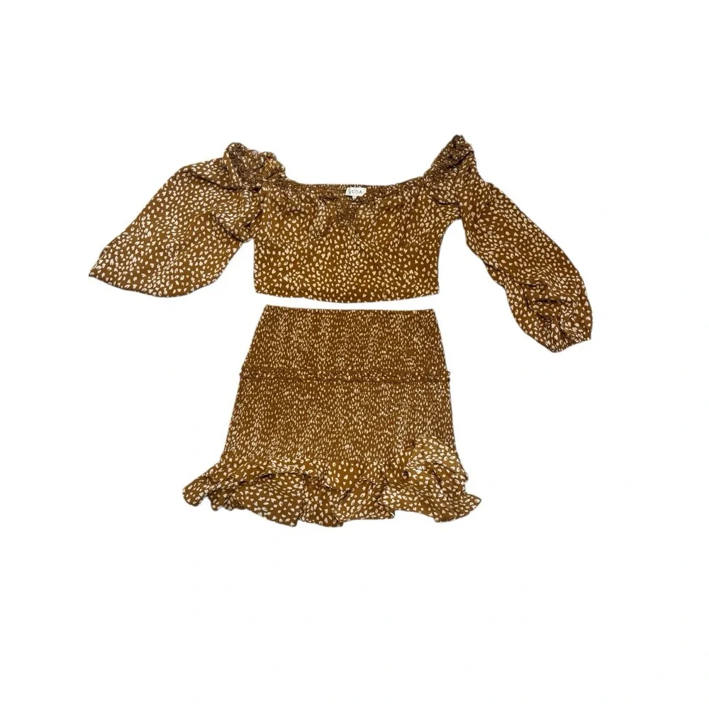 Boho Set Animal‎ Print Smocked Crop &Skirt Cottagecore Whimsy Dainty Fairy$85 Lg